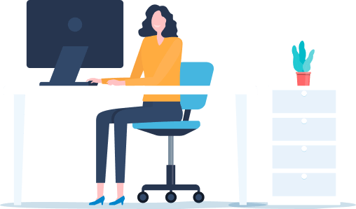 デスクで作業中のイラスト