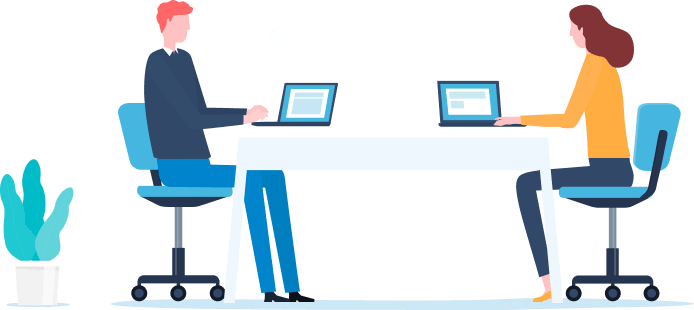 デスクで作業中のイラスト